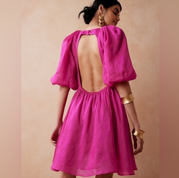 Bananan Republic Ramie Open Back Dress Cream Women's Small Tall - Picture 2 of 10